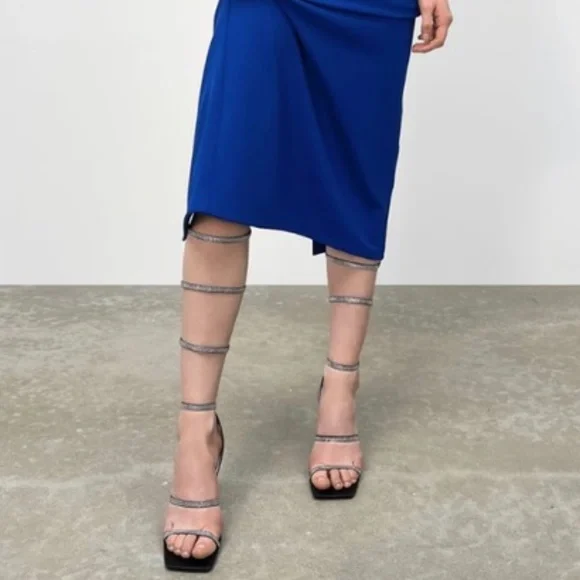 NWT ZARA RHINESTONE STRAP HIGH HEEL GLADIATOR SANDALS 8 EU 39